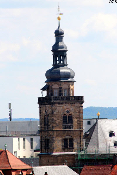 Baroque spire of St. Martin Church. Bamberg, Germany.