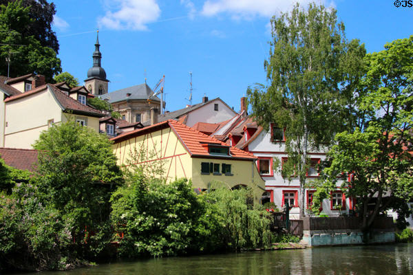 Houses over canal traversing Bamberg. Bamberg, Germany.