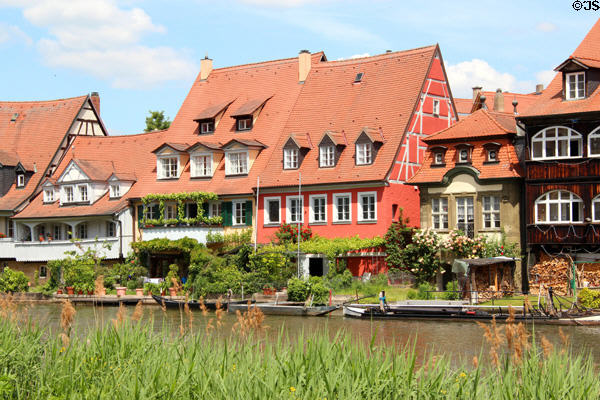 Little Venice heritage buildings beside Regnitz River. Bamberg, Germany.