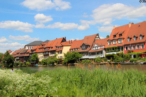 Little Venice shore of Regnitz River. Bamberg, Germany.