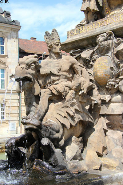 America continent figure on base of Margrave fountain (1699-1705) by Elias Räntz at Bayreuth New Palace. Bayreuth, Germany.