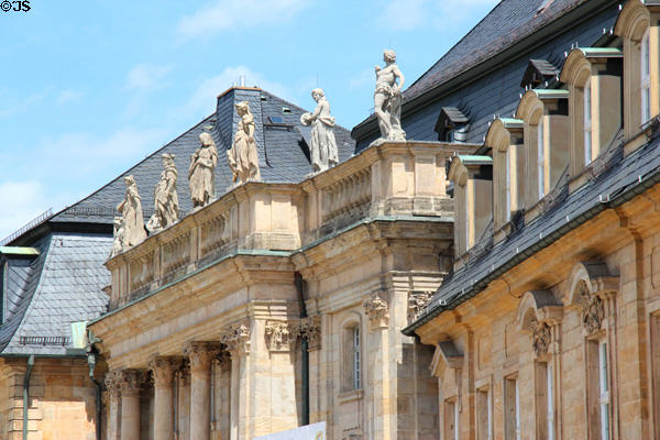 Figures atop Margravial Opera House (1748). Bayreuth, Germany.