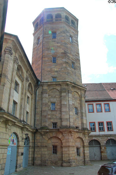 Tower of Schloßkirche (Unsere Liebe Frau castle church). Bayreuth, Germany.