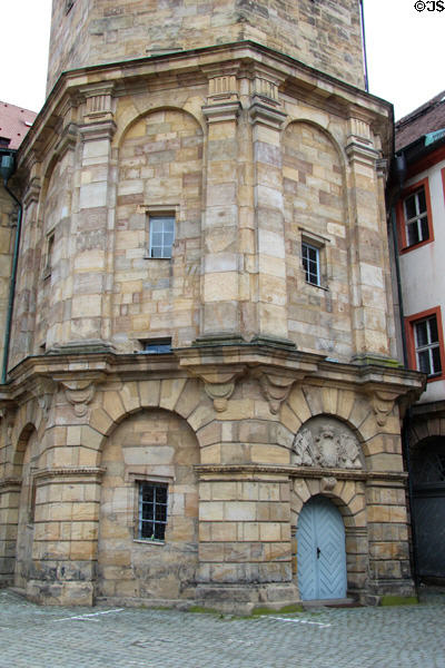 Lower details of tower of Schloßkirche (Unsere Liebe Frau castle church). Bayreuth, Germany.