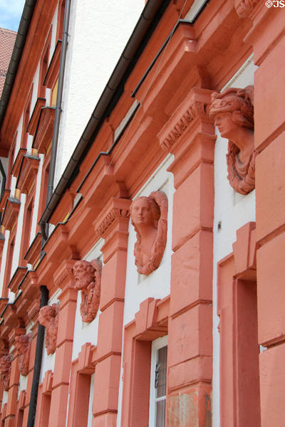 Old Castle detail with portrait heads over windows. Bayreuth, Germany.
