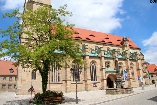 Side view with flying buttresses of City Church Bayreuth. Bayreuth, Germany.