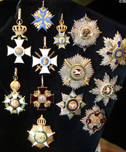 Collection of Royal medals at Coburg Castle. Coburg, Germany.