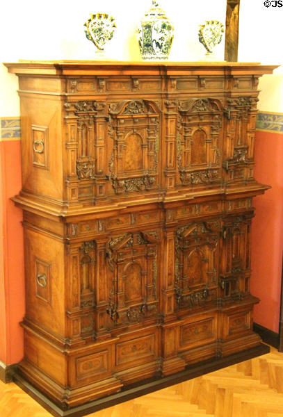 Two-tier Baroque hall cabinet (mid17thC) from southwest Germany at Coburg Castle. Coburg, Germany.