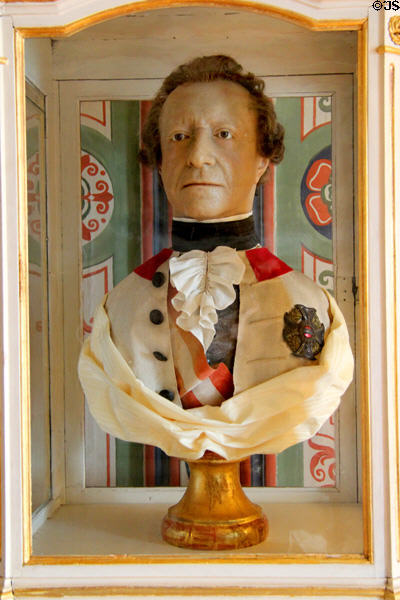 Wax bust of Prince Friedrich Josias of Saxe-Coburg-Saalfeld (after 1789) by Joseph Graf Deym von Stritez at Coburg Castle. Coburg, Germany.