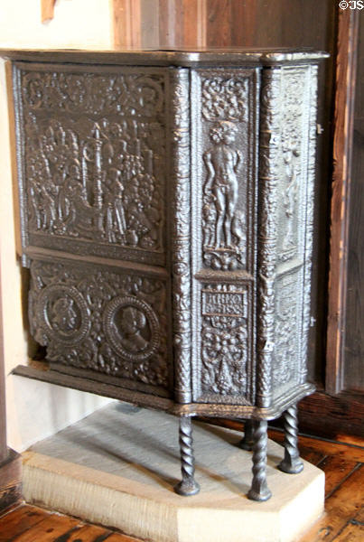 Cast iron room stove with Biblical scenes (1548) by Philipp Soldan at Coburg Castle. Coburg, Germany.