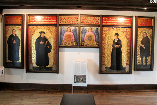 Paintings (1844) of Martin Luther, his wife Katharina von Bora + 2 other Lutherans in Reformers Room at Coburg Castle. Coburg, Germany.