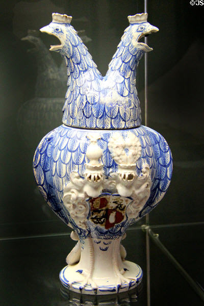 Faience vessel (mid 16thC) in form of double-headed eagle with coat of arms of Austrian Kuenburg family made in Tirol at Coburg Castle. Coburg, Germany.