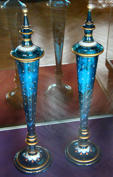 Pair of blue glass covered goblets (Pokals) at Coburg Castle. Coburg, Germany.