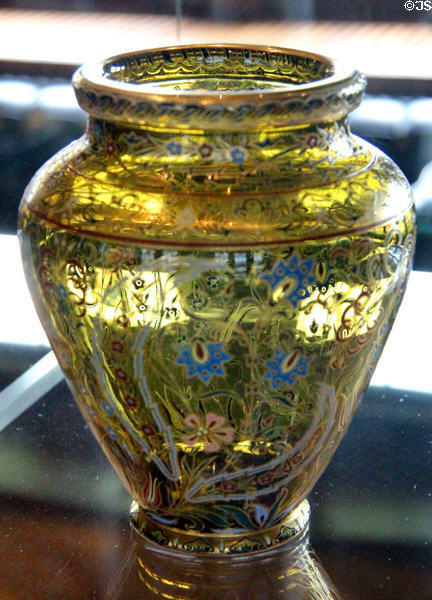 Yellowish glass vase with Moorish-style decoration at Coburg Castle. Coburg, Germany.