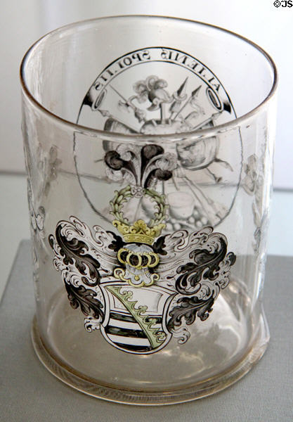 Glass beaker with Saxon coat of arms (end 17thC) from Nuremberg at Coburg Castle. Coburg, Germany.