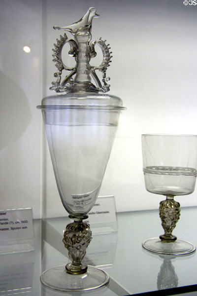 Glass goblets in Venetian style (c1600) from Netherlands? at Coburg Castle. Coburg, Germany.