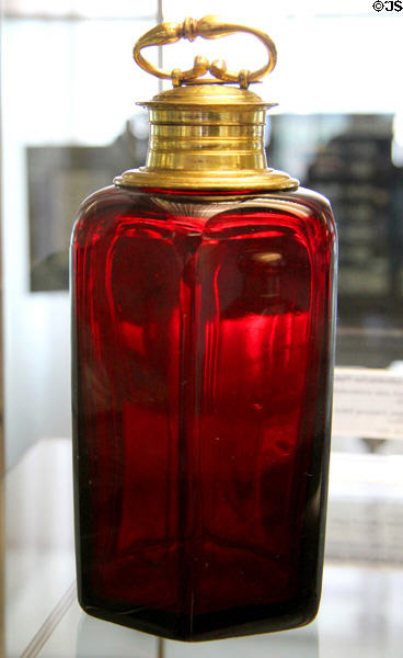 Large ruby glass flask with gilded stopper (c1730) from Bohemia or southern Germany at Coburg Castle. Coburg, Germany.