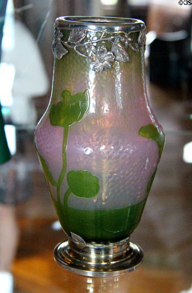Art Nouveau glass vase in silver mounts with green poppies at Coburg Castle. Coburg, Germany.
