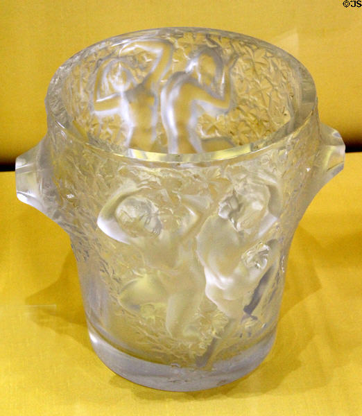 Etched sandblasted crystal glass ice bucket with dancing couples (c1910-20) by René Jules Lalique of France at Coburg Castle. Coburg, Germany.