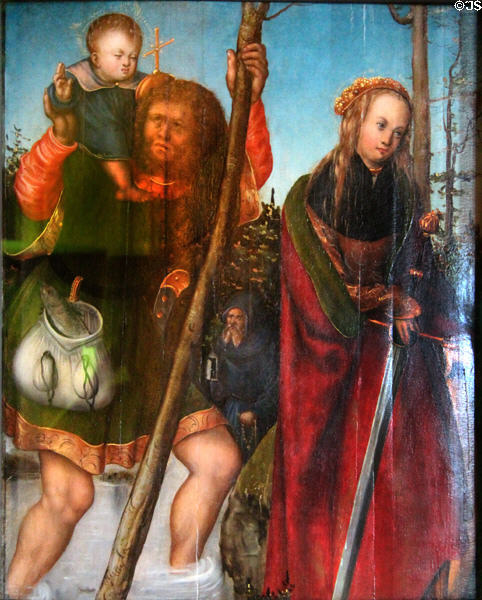 St. Christopher & St. Catherine painting (c1510-5) by Lucas Cranach the Elder at Coburg Castle. Coburg, Germany.