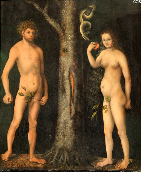 Adam & Eve painting (c1512) by Lucas Cranach the Elder at Coburg Castle. Coburg, Germany.