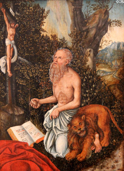 St. Jerome painting (1515-8) by Lucas Cranach the Elder at Coburg Castle. Coburg, Germany.