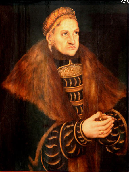 Portrait of Friedrich III the Wise, Elector of Saxony, supporter of the reformation (c1515) by Lucas Cranach the Elder at Coburg Castle. Coburg, Germany.
