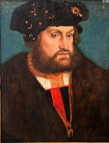 Portrait of Herzog Georg von Sachsen, the Bearded (1524) by Lucas Cranach the Elder at Coburg Castle. Coburg, Germany.