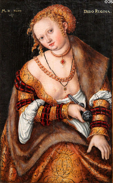Dido, Queen of Carthage painting (1547) by Lucas Cranach the Elder at Coburg Castle. Coburg, Germany.