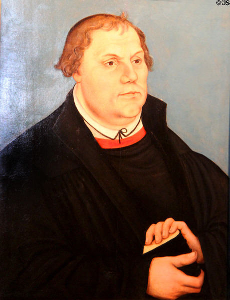 Portrait of Martin Luther (c1540) by workshop of Lucas Cranach the Elder at Coburg Castle. Coburg, Germany.