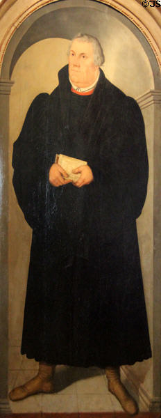Portrait of Martin Luther (c1575) by Lucas Cranach the Younger at Coburg Castle. Coburg, Germany.