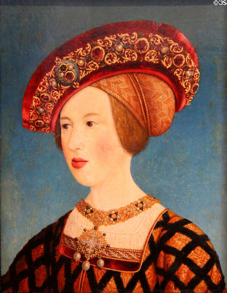Maria von Habsburg, Queen of Hungary portrait (1519) by Hans Maler zu Schwaz at Coburg Castle. Coburg, Germany.