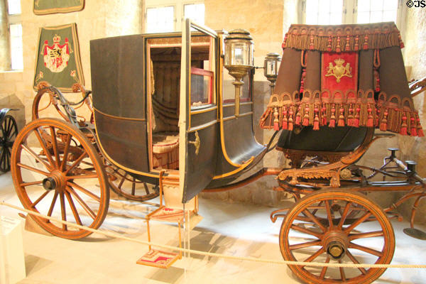 Galacoupé ceremonial court vehicle (c1840) perhaps used by Queen Victoria made in Brussels at Coburg Castle. Coburg, Germany.