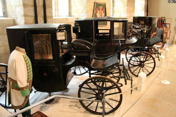 Collection of horse-drawn coaches at Coburg Castle. Coburg, Germany.