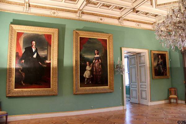 Paintings of members of Saxe-Coburg royal family members in Family Hall at Ehrenburg Palace. Coburg, Germany.