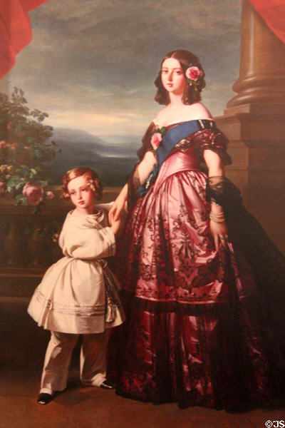 Portrait of Queen Victoria with Crown Prince Edward VII at Ehrenburg Palace. Coburg, Germany.