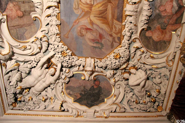 Gallery ceiling details of murals & stucco at Ehrenburg Palace. Coburg, Germany.