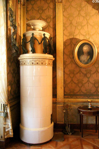 Tiled stove (1814) by Tobias Feilner furnace factory of Berlin in reception room at Ehrenburg Palace. Coburg, Germany.