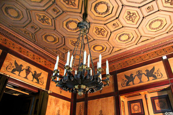 Etruscan room (aka second wooden room) (1818-9) with carved wooden chandelier (1812) from Vienna at Ehrenburg Palace. Coburg, Germany.