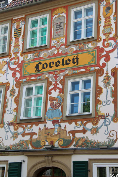 Lavishly painted advertising designs of Loreleÿ building. Coburg, Germany.