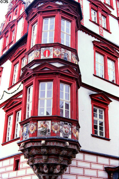 Stadthaus painted oriel tower. Coburg, Germany.