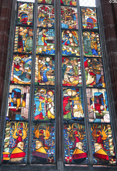 Stained glass window St Sebaldus Church. Nuremberg, Germany.
