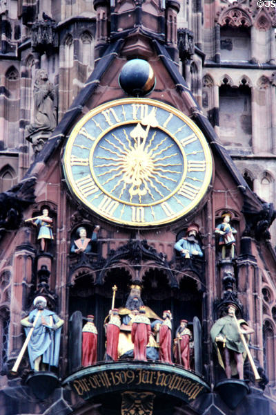 Frauen Kirche performing clock. Nuremberg, Germany.