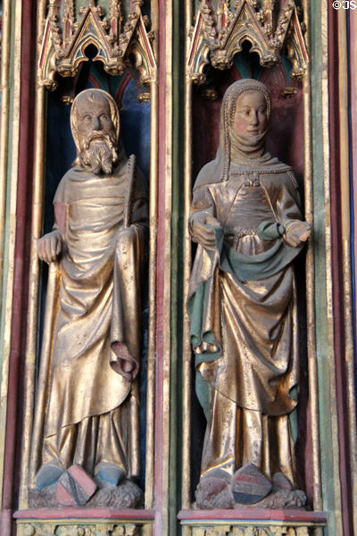 Polychromed figures at entrance of Frauen Kirche. Nuremberg, Germany.