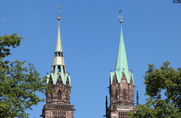 Spires atop St Lawrence Church. Nuremberg, Germany.