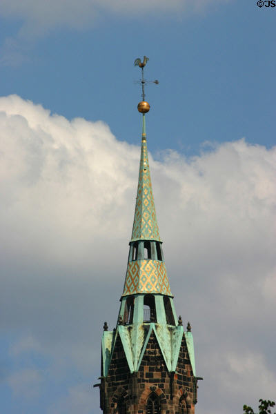 Golden pattern on spire atop St Lawrence Church. Nuremberg, Germany.