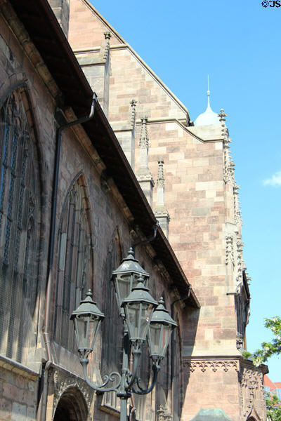 Lamp posts beside St Lawrence Church. Nuremberg, Germany.