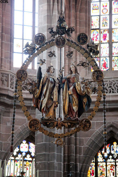 Annunciation carving (1518) by Veit Stoss at St. Lawrence Church. Nuremberg, Germany.