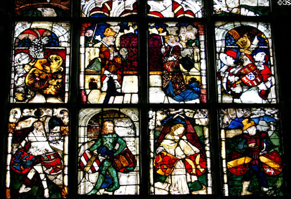 Stained glass window with Germanic figures at St. Lawrence Church. Nuremberg, Germany.