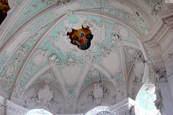 Baroque ceiling details at Gößweinstein pilgrimage basilica. Gößweinstein, Germany.